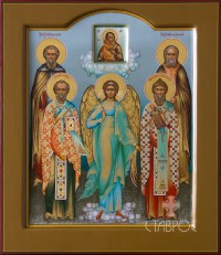 Ангел Хранитель с избранными святыми (семейная икона), 27х31, 2013 г.