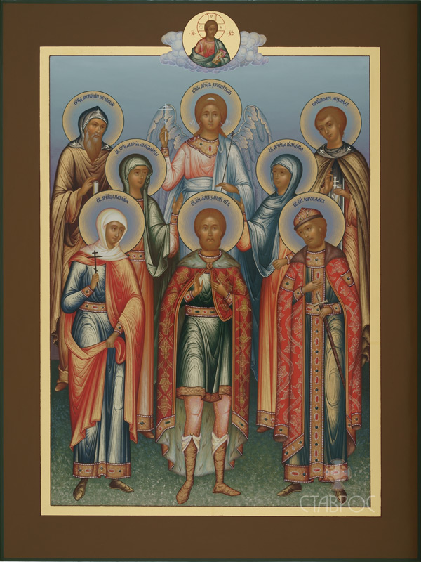 Икона Ангел Хранитель с избранными святыми (семейная)