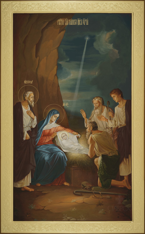 Рукописная икона Рождество Христово