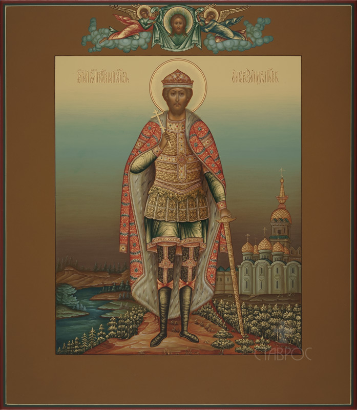 Рукописная икона Святой Александр Невский