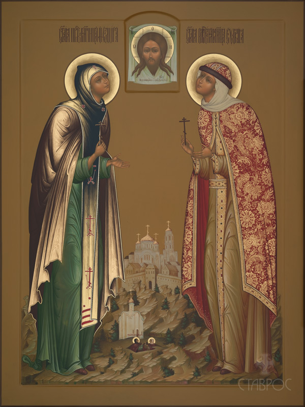 Рукописная икона "Преподобномученицы Феодора и Евдокия"