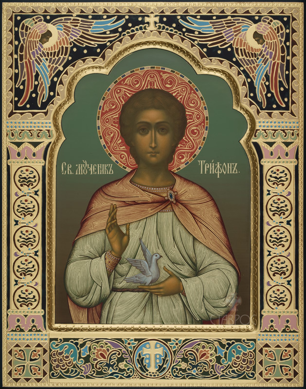 Рукописная икона "Святой мученик Трифон"