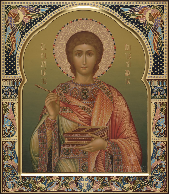 Рукописная икона Святой Пантелеимон Целитель