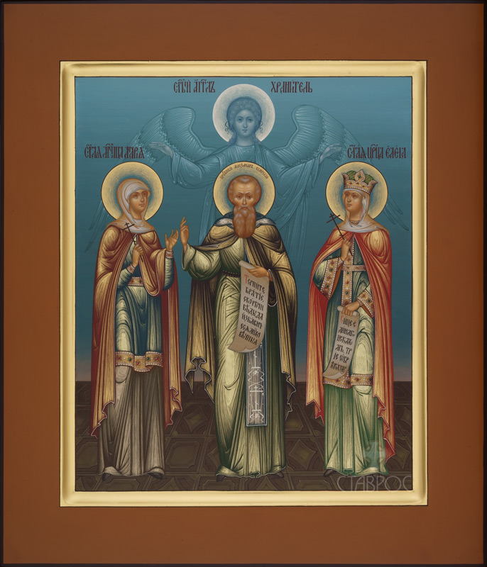 Рукописная икона Ангел Хранитель с избранными святыми