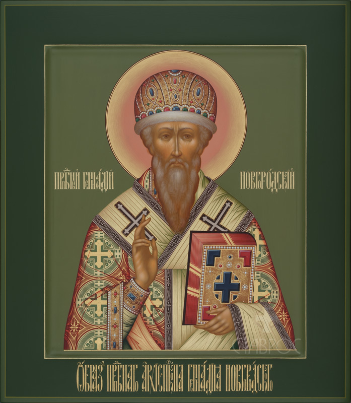 Рукописная икона Преподобный Геннадий Новгородский
