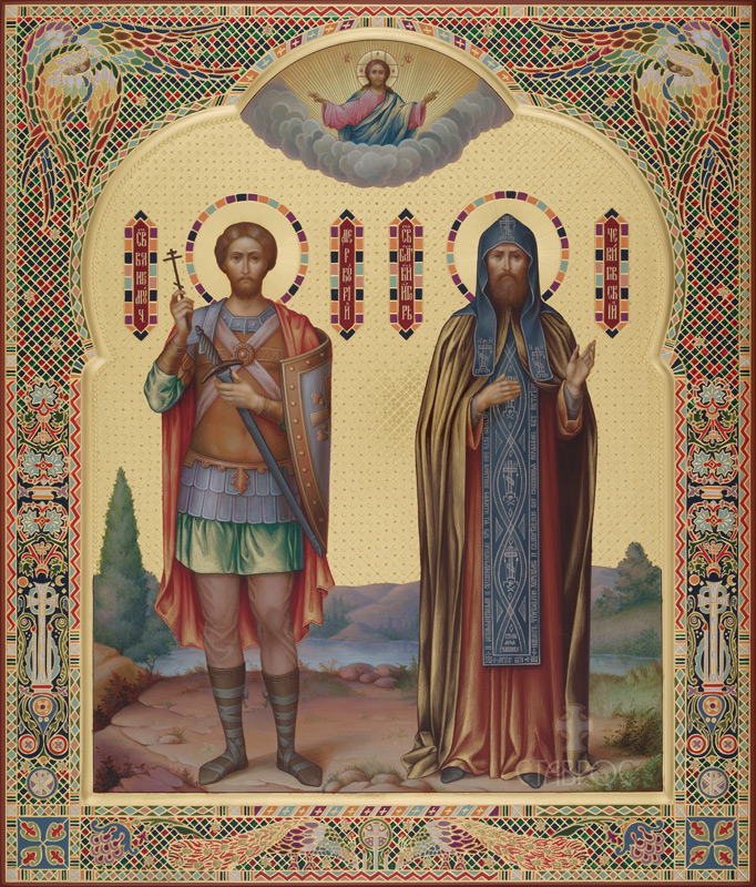 Рукописная икона Святые великомученик Меркурий и благоверный князь Игорь Черниговский