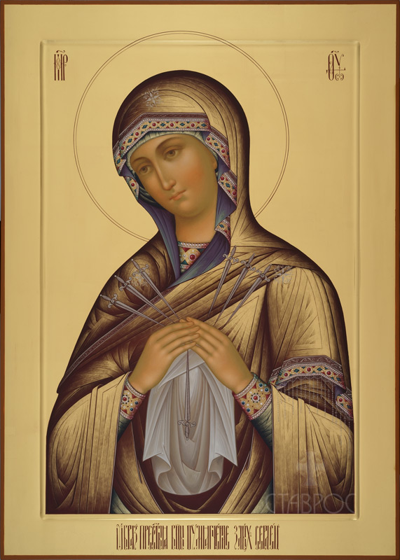 Рукописная икона Божией Матери "Умягчение злых сердец"